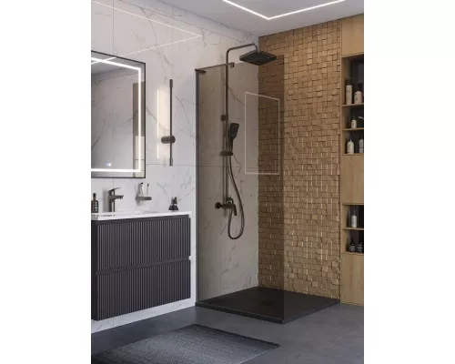 Душевая перегородка BelBagno UNO-L-1-TB-90-BR-GM, 90 см, профиль оружейная сталь, стекло бронза