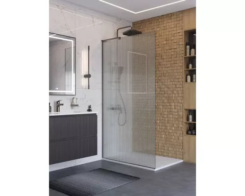 Душевая перегородка BelBagno UNO-L-1-TB-100-FL-GM, 100 см, профиль оружейная сталь, стекло рифленое FLUTTO