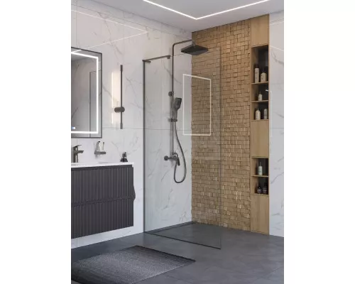 Душевая перегородка BelBagno UNO-L-1-TB-100-C-GM, 100 см, профиль оружейная сталь, стекло прозрачное