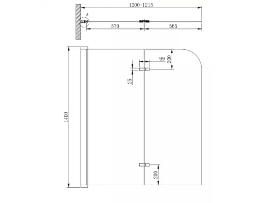 Шторка на ванну CEZARES ECO-O-V-21-120/140-C-Cr