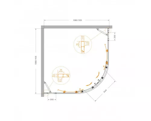Душевой уголок CEZARES MOLVENO-R-22-90+20-C-GM-IV