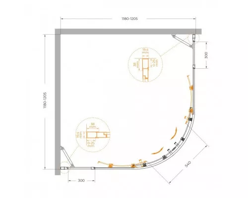 Душевой уголок CEZARES MOLVENO-R-22-90+30-C-GM-IV