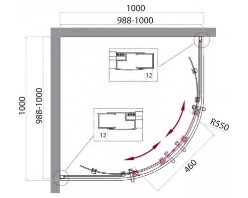Душевой уголок BelBagno UNO-195-R-2-100-C-NERO