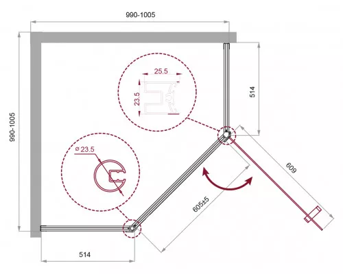 Душевой уголок BelBagno UNO-195-P-1-100-C-NERO