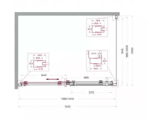 Душевой уголок BelBagno MARINO-2-AH-1-140/100-C-GM 140х100 см профиль оружейная сталь, стекло прозрачное