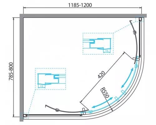Душевой уголок BelBagno DUE-RH-2-120/80-C-Cr