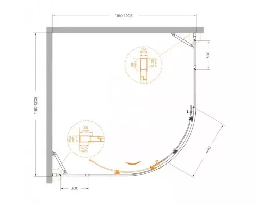 Душевой уголок CEZARES MOLVENO-R-11-90+30-C-BORO-IV