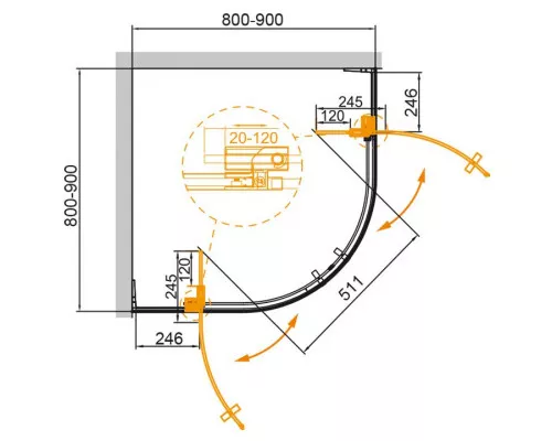 Душевой уголок CEZARES SLIDER-R-2-80/90-GRIGIO-Cr