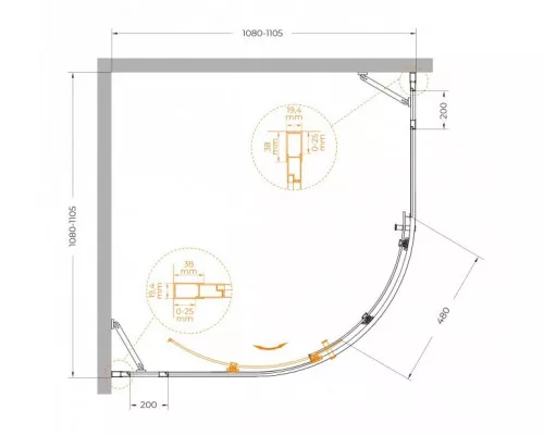 Душевой уголок CEZARES MOLVENO-R-11-90+20-C-GM-IV