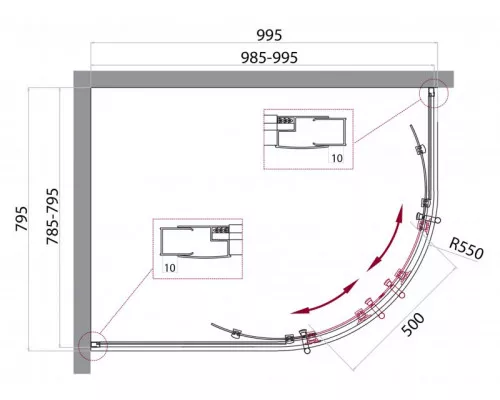 Душевой уголок BelBagno UNO-195-RH-2-100/80-C-Cr