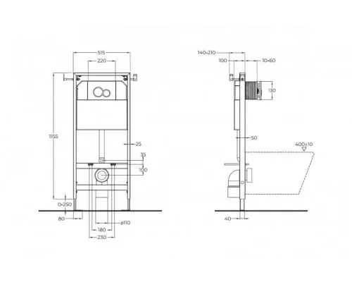 Инсталляция для подвесного унитаза в комплекте с клавишей смыва с круглыми кнопками BelBagno BB097SET.R.CR