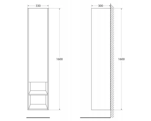 Шкаф подвесной с одной распашной дверцей и одной открытой полкой левосторонний Belbagno KRAFT-1600-1A-SC-BO-L