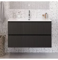 Тумба с раковиной подвесная 90 см, BelBagno UNO-MINI-900-2C-SO-GSO Темно-Серый матовый, раковина белая BB-8099-3-90