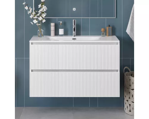 Тумба с раковиной подвесная 100 см, BelBagno UNO-1000-2C-SO-BO Bianco Opaco, раковина белая BB-8099-100