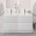 Тумба с раковиной подвесная 120 см, BelBagno UNO-1200-4C-SO-BO Bianco Opaco, раковина белая BB-8099-120-2 с 2-я чашами