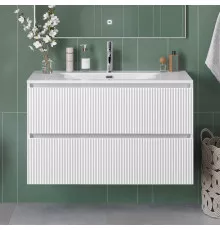 Тумба с раковиной подвесная 100 см, BelBagno UNO-MINI-1000-2C-SO-BO Белая матовая, раковина белая BB-8099-3-100