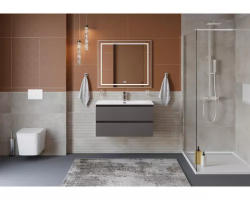 Тумба с раковиной подвесная BelBagno KRAFT-800-2C-SO-GSO, 80см, Темно-Серый Матовый, раковина белая BB-8099-80