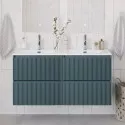 Тумба с раковиной подвесная 120 см, BelBagno UNO-1200-4C-SO-AO Голубой матовый, раковина белая BB-8099-120-2 с 2-я чашами