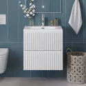 Тумба с раковиной подвесная 60 см, BelBagno UNO-600-2C-SO-BO Bianco Opaco, раковина белая BB-8099-60