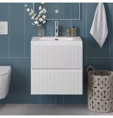 Тумба с раковиной подвесная 60 см, BelBagno UNO-600-2C-SO-BO Bianco Opaco, раковина белая BB-8099-60