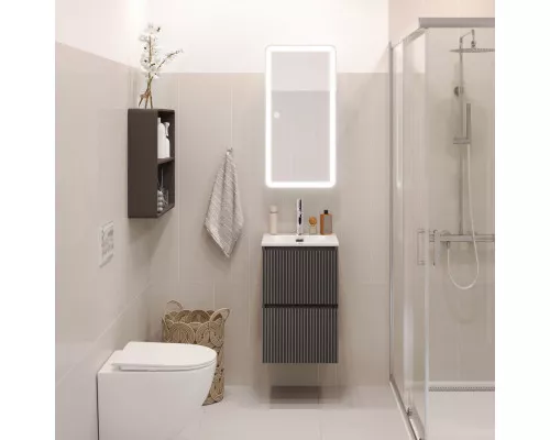 Тумба с раковиной подвесная 40 см, BelBagno UNO-MINI-400-2C-SO-GSO Темно-Серый матовый, раковина белая BB-8099-3-40