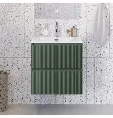 Тумба с раковиной подвесная 60 см, BelBagno UNO-MINI-600-2C-SO-VO Еловый матовый, раковина белая BB-8099-3-60