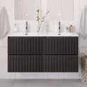 Тумба с раковиной подвесная 120 см, BelBagno UNO-1200-4C-SO-GSO Темно-Серый матовый, раковина белая BB-8099-120-2 с 2-я чашами