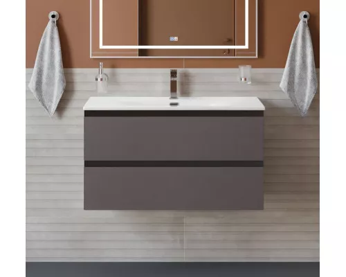 Тумба с раковиной подвесная BelBagno KRAFT-800-2C-SO-GSO, 80см, Темно-Серый Матовый, раковина белая BB-8099-80