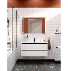 Тумба подвесная с керамической раковиной, CEZARES PLANE-1000-2C-SO-BL, белая  глянцевая, раковина CZR-8002-100