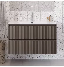 Тумба с раковиной подвесная 100 см, BelBagno UNO-MINI-1000-2C-SO-СO Бежевый матовый, раковина белая BB-8099-3-100
