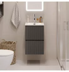 Тумба с раковиной подвесная 40 см, BelBagno UNO-MINI-400-2C-SO-GSO Темно-Серый матовый, раковина белая BB-8099-3-40