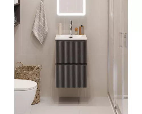 Тумба с раковиной подвесная 40 см, BelBagno UNO-MINI-400-2C-SO-GSO Темно-Серый матовый, раковина белая BB-8099-3-40