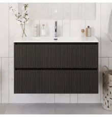 Тумба с раковиной подвесная 120 см, BelBagno UNO-1200-2C-SO-GSO Темно-Серый матовый, раковина белая BB-8099-120
