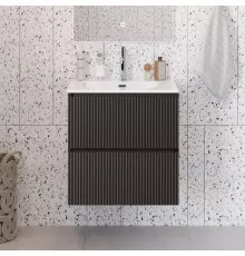 Тумба с раковиной подвесная 60 см, BelBagno UNO-MINI-600-2C-SO-GSO Темно-Серый матовый, раковина белая BB-8099-3-60