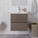 Тумба с раковиной подвесная 60 см, BelBagno UNO-600-2C-SO-CO Бежевый матовый, раковина белая BB-8099-60