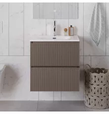 Тумба с раковиной подвесная 60 см, BelBagno UNO-600-2C-SO-CO Бежевый матовый, раковина белая BB-8099-60