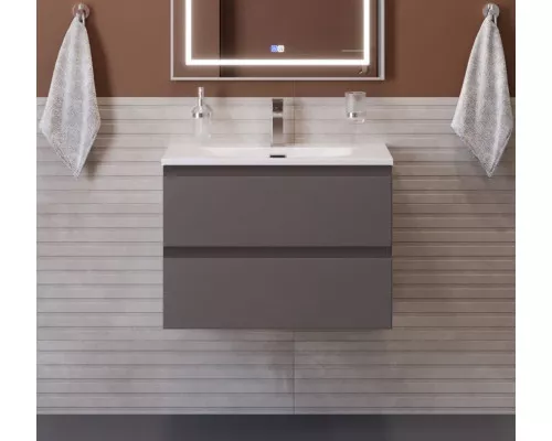 Тумба с раковиной подвесная BelBagno KRAFT-700-2C-SO-GSO, 70см, Темно-Серый Матовый, раковина белая BB-8099-70