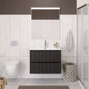 Тумба с раковиной подвесная 90 см, BelBagno UNO-900-2C-SO-GSO Темно-Серый матовый, раковина белая BB-8099-90