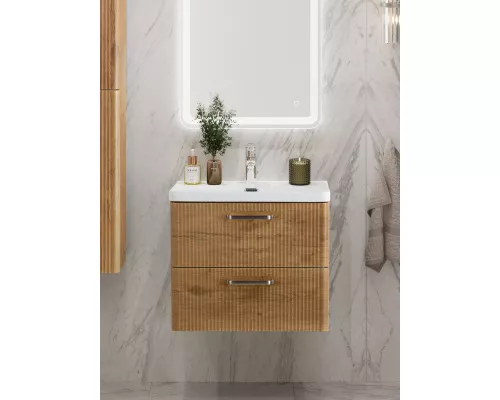 Подвесная тумба с раковиной Belbagno DUE 60 см Rovere Nature DUE-600-2C-SO-RN-P + BB-8076-3-60