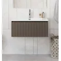 Тумба с раковиной подвесная 80 см, BelBagno UNO-800-1C-SO-CO Бежевый матовый, раковина белая BB-8099-80