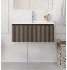 Тумба с раковиной подвесная 80 см, BelBagno UNO-800-1C-SO-CO Бежевый матовый, раковина белая BB-8099-80