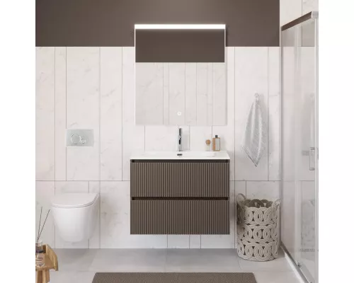 Тумба с раковиной подвесная 90 см, BelBagno UNO-900-2C-SO-CO Бежевый матовый, раковина белая BB-8099-90