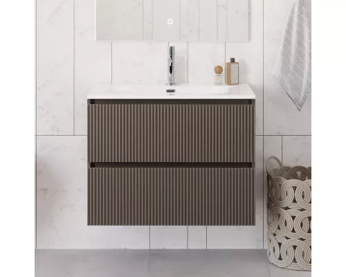 Тумба с раковиной подвесная 90 см, BelBagno UNO-900-2C-SO-CO Бежевый матовый, раковина белая BB-8099-90