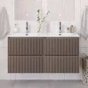 Тумба с раковиной подвесная 120 см, BelBagno UNO-1200-4C-SO-СO Бежевый матовый, раковина белая BB-8099-120-2 с 2-я чашами