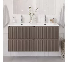 Тумба с раковиной подвесная 120 см, BelBagno UNO-1200-4C-SO-СO Бежевый матовый, раковина белая BB-8099-120-2 с 2-я чашами