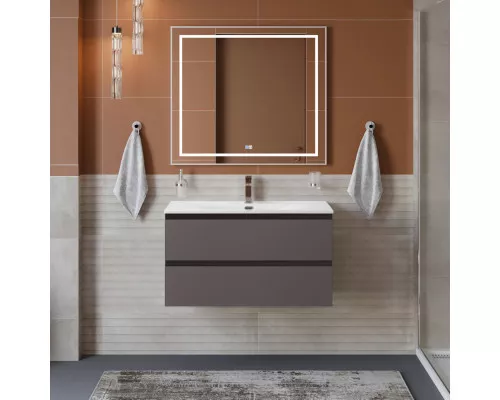 Тумба с раковиной подвесная BelBagno KRAFT-1000-2C-SO-GSO, 100см, Темно-Серый Матовый, раковина белая BB-8099-100