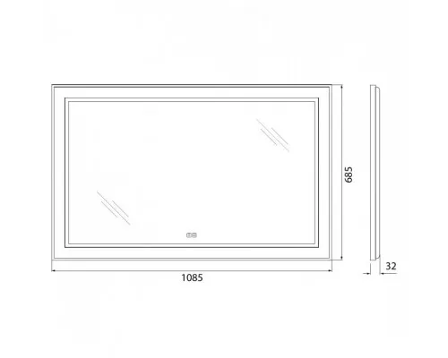 Зеркало в алюминиевой раме с сенсорным выключателем и подогревом BelBagno SPC-KRAFT-1085-685-TCH-WARM-NERO