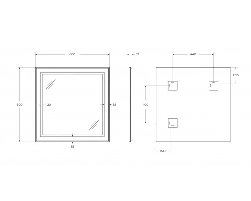 Зеркало в алюминиевой раме со встроенным светильником BelBagno SPC-KRAFT-800-800-SENS-NERO