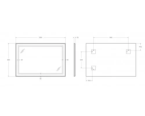 Зеркало в алюминиевой раме со встроенным светильником BelBagno SPC-KRAFT-1200-800-SENS-NERO
