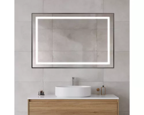 Зеркало в алюминиевой раме со встроенным светильником BelBagno SPC-KRAFT-1200-800-SENS-NERO